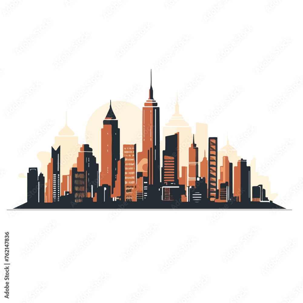 Vintage city skyline with skyscrapers illustration