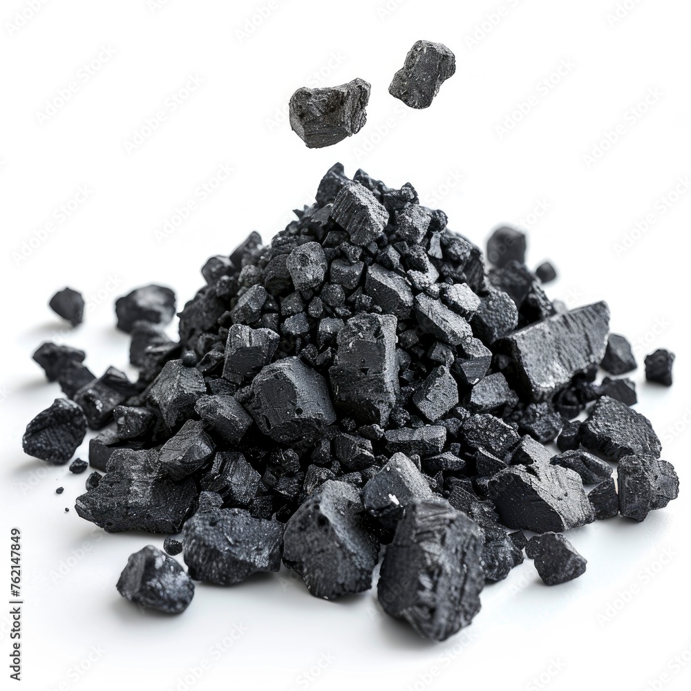 Fototapeta premium Falling Coal On White Background, Illustrations Images