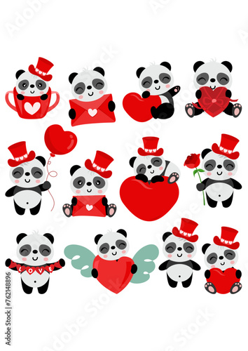 Set of valentines day cute panda photo