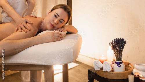Massage for woman. Pretty female getting relax massage on spa treatment