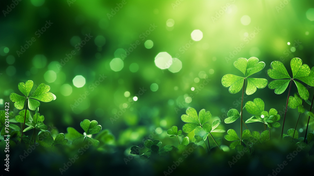 Forest filled with shamrocks background for St. Patrick's Day