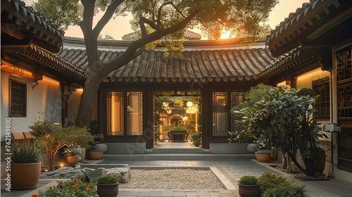 A luxury boutique hotel as a typical Chinese courtyard. Generative AI.