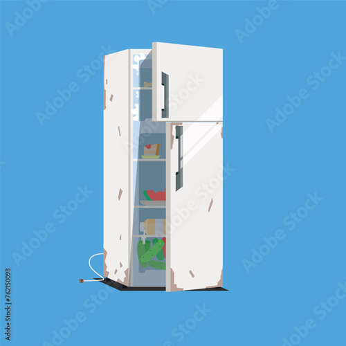 refrigerator, old, broken, white, open