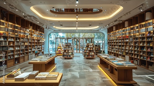 The interior of a book store. Generative AI.