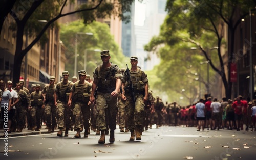 Military Men Marching Down City Street © we360designs