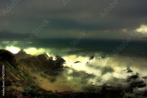Photo painting, illustrated photo with oil painting effect, temporary on the cliffs of Loiba, A Coruña, Galicia, Spain, photo