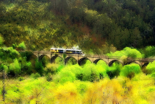 Fotografie Photo painting, illustrated photo with oil painting effect, tourist train, circu