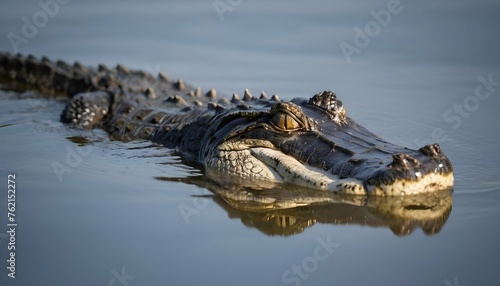 An Alligator With Its Body Partially Submerged Re