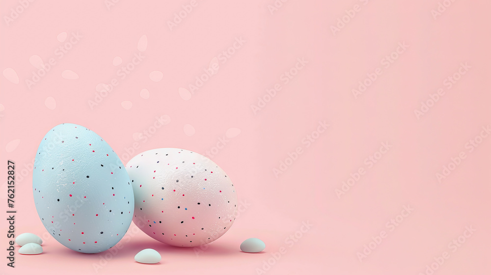 Easter eggs on blank background with pastel colours, leaving ample space for text. Easter eggs on blank background with pastel colours, leaving ample space for text.