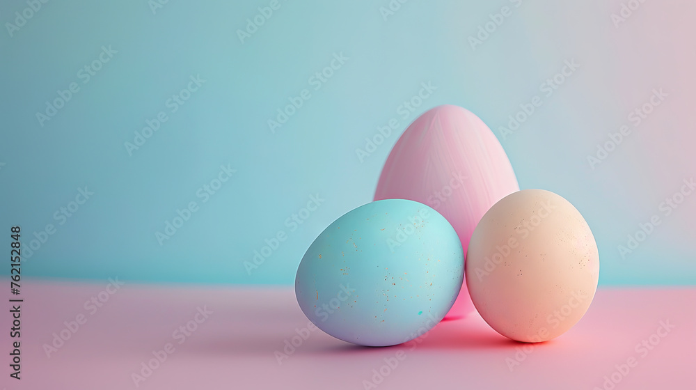 Easter eggs on blank background with pastel colours, leaving ample space for text. Easter eggs on blank background with pastel colours, leaving ample space for text.