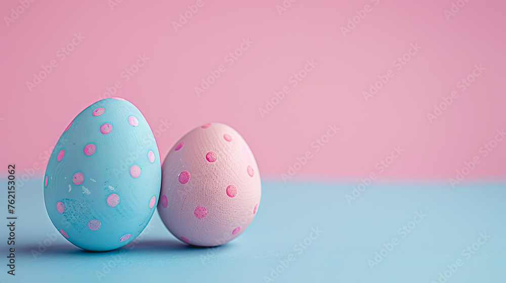  Easter eggs on blank background with pastel colours, leaving ample space for text.