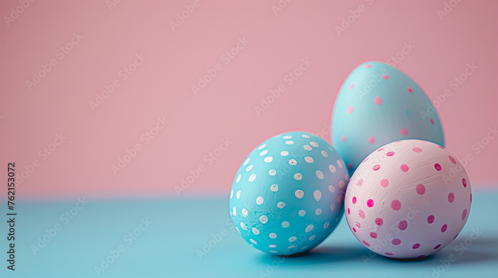 Easter eggs on blank background with pastel colours, leaving ample space for text. Easter eggs on blank background with pastel colours, leaving ample space for text.