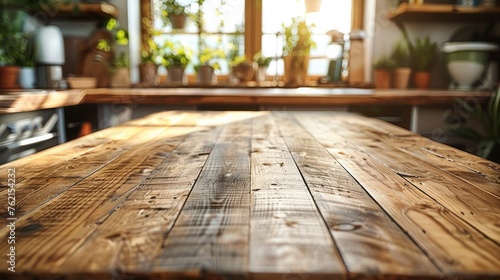 Top wooden table in the kitchen. Generative AI.