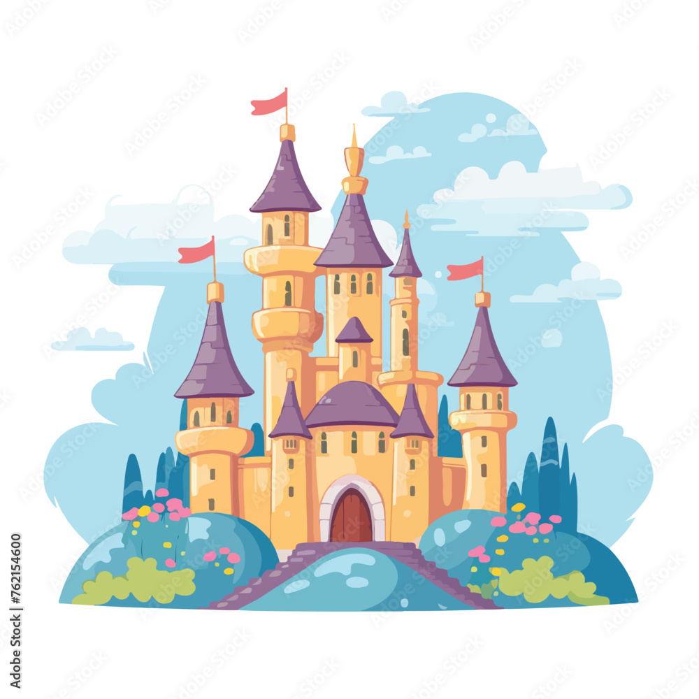 Whimsical fairytale castle on a hill illustration p