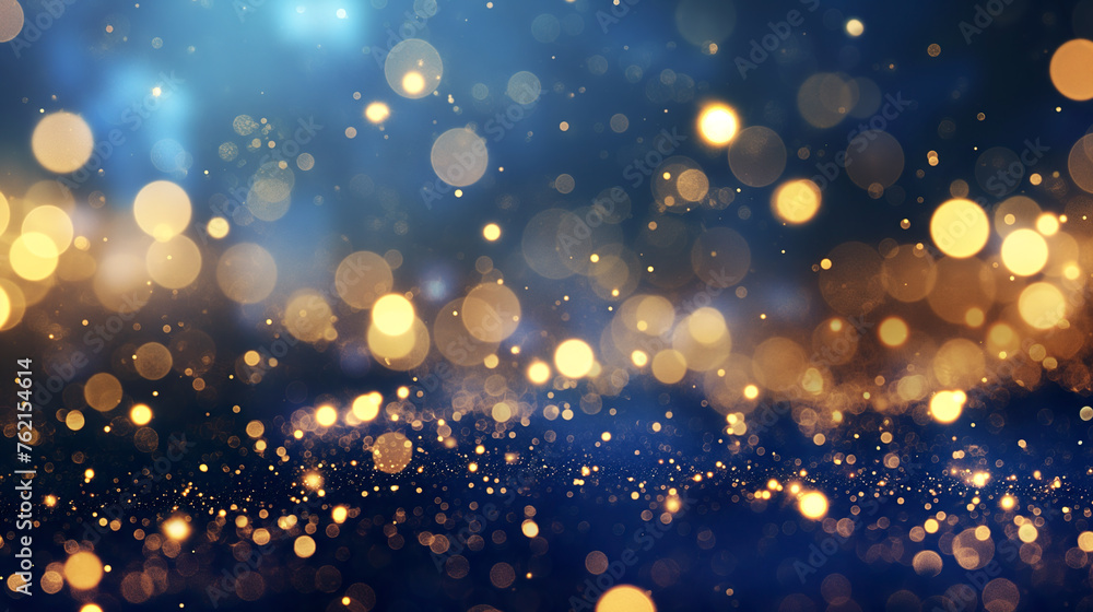 Blurry gold glitter on blue background Blurry gold glitter on blue background