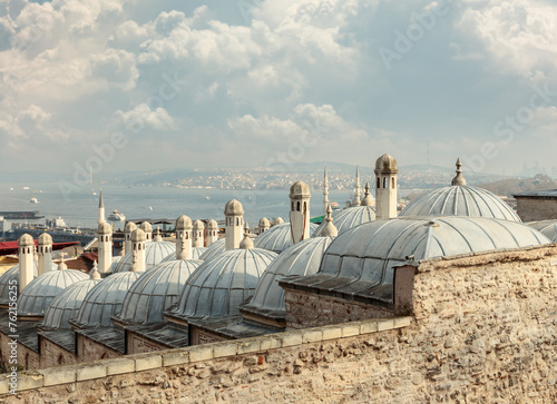 Domes of the famous Roksolana baths. View from Suleymaniye Mosque, Istanbul,Turkey