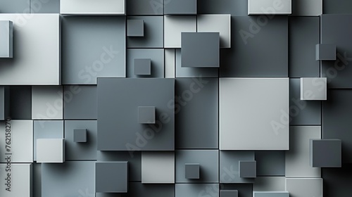 Abstract 3d white and grey squares geometric graphic with drop shadows background. AI generated