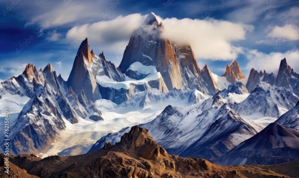 Obraz premium Crisp snowy mountain peaks on the horizon
