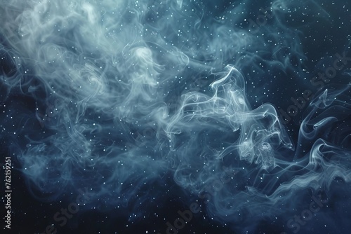 Smoke patterns forming mystical shapes against the backdrop of a starry sky