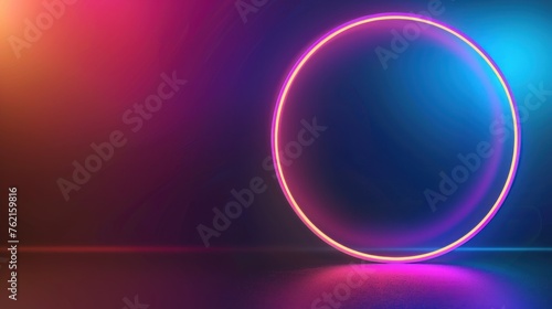 Illustration circle frame round gradient glowing neon lighting on dark background.AI generated image