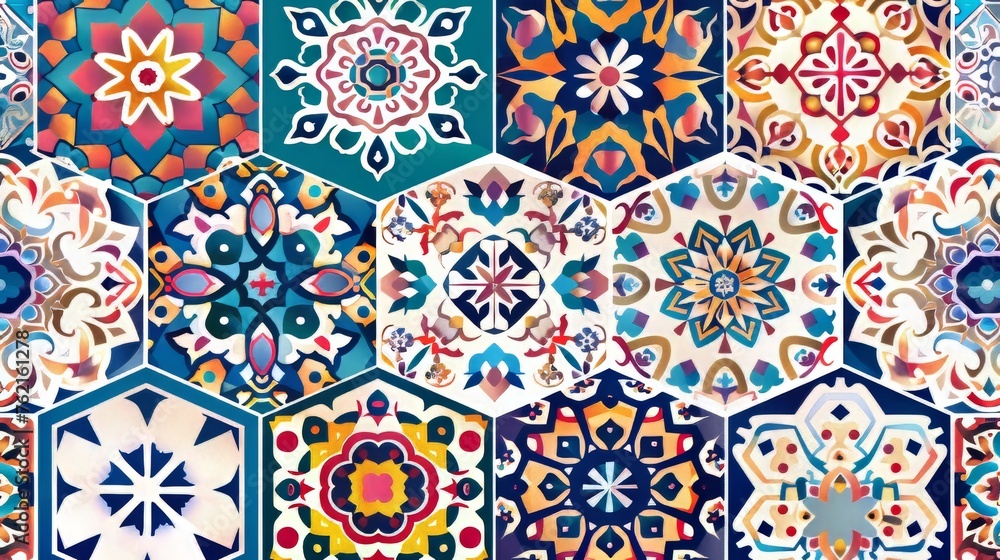 Oriental tile seamless pattern. Floral patchwork background. Bohemian style Mandala. Rich floral decoration. An unusual flourish print. Moroccan motif.