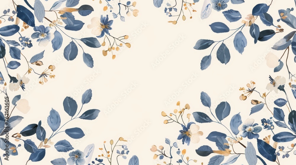 Blue and beige flower seamless background in provence style. Modern pattern in blue and beige. - obrazy, fototapety, plakaty 