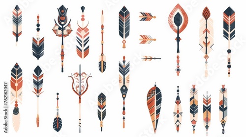 Bohemian arrows. Tribal arrows. Set of Indian style arrows. Modern collection. photo