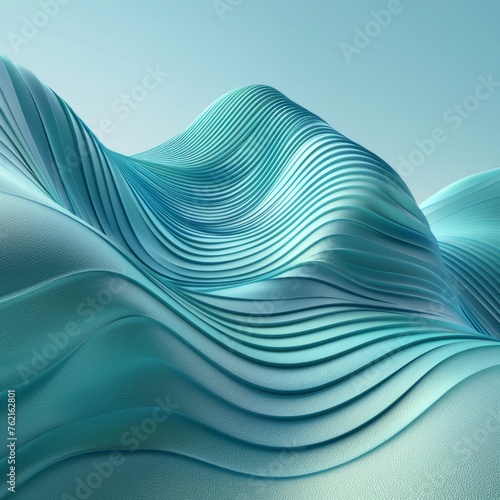Abstract teal wave patterns with smooth lines and gradient effect. 3D render for modern design and print