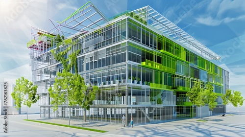 Digital twin of a green building project visualized through BIM for sustainability analysis.