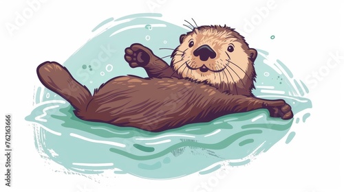 Sea otter playing in the water. Flat design style modern graphic illustration set. photo