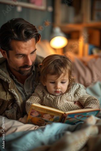 Father and Toddler Enjoying a Storybook Together