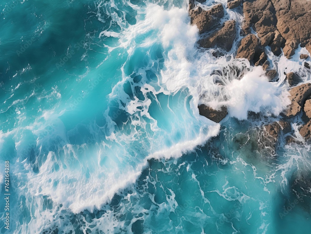Top View of Rocky Ocean with Waves Background. Generative AI