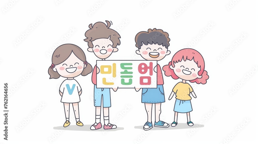 Stylish flat design style minimal modern illustration of cute children holding Korean alphabet. Stylish flat design style minimal modern illustration of cute children holding Korean alphabet.