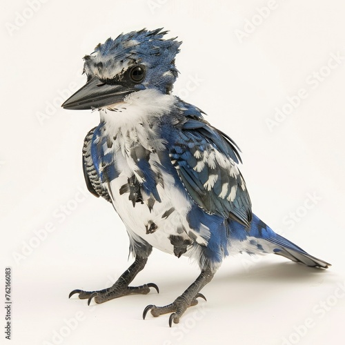 Pied Kingfisher Ceryle Rudis Perched On White Background, Illustrations Images photo