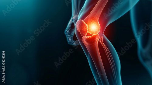 A knee with a red and swollen joint. The knee is in a cartoonish style drawing