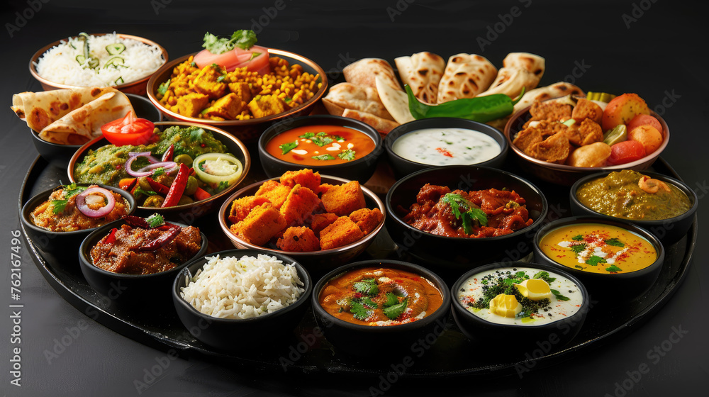 Assorted indian food on black background Assorted indian food on black background