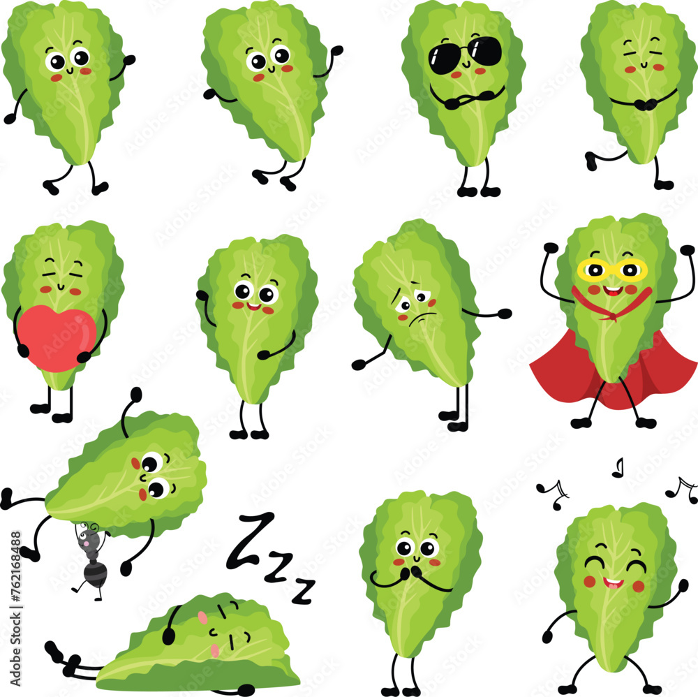 Set of funny lettuce mascot Set of funny lettuce mascot