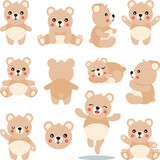Set of cute friendly teddy bear
