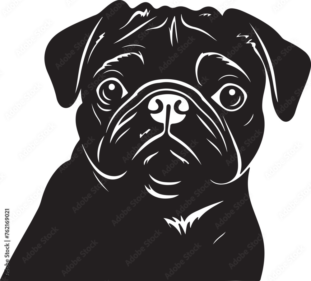 Fototapeta premium Pug Silhouette Vector Illustration White Background