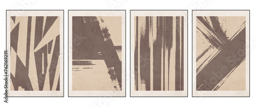 Set of 4 Abstract illustration in vintage style. For use in graphics, for wall decor. .