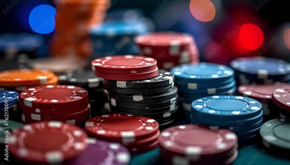 Poker Chips Stacked in Gambling