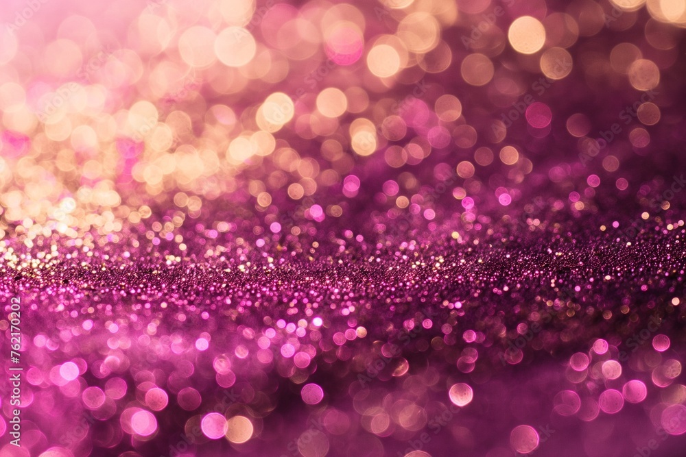 Abstract pink background with gold particles, Bokeh golden sparkles, dark background, glittering confetti