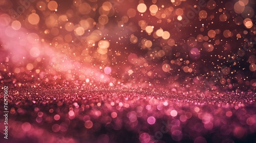 Abstract pink background with gold particles, Bokeh golden sparkles, dark background, glittering confetti