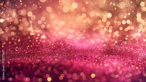 Abstract pink background with gold particles, Bokeh golden sparkles, dark background, glittering confetti