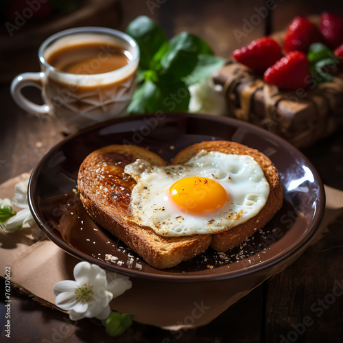 Breakfast toast with egg for banners, advertising photo