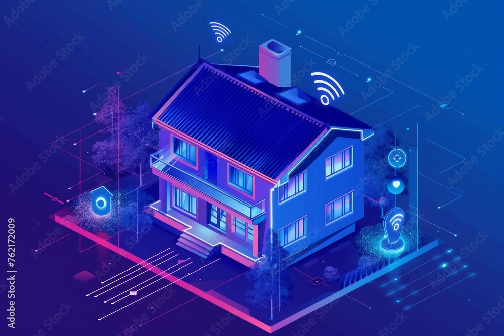 Naklejka premium Revolutionizing City Construction with Solar Power and Advanced Insulation Techniques: How Digital Home Systems and Smart Home Management are Changing Urban Living