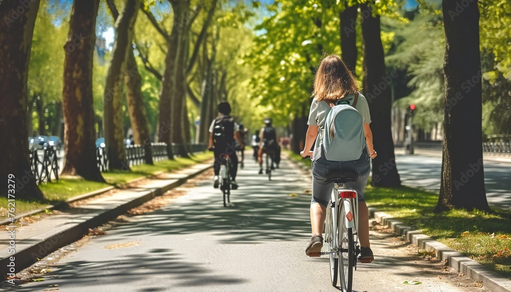 Woman Cycling on Tree-Lined Path Woman Cycling on Tree-Lined Path