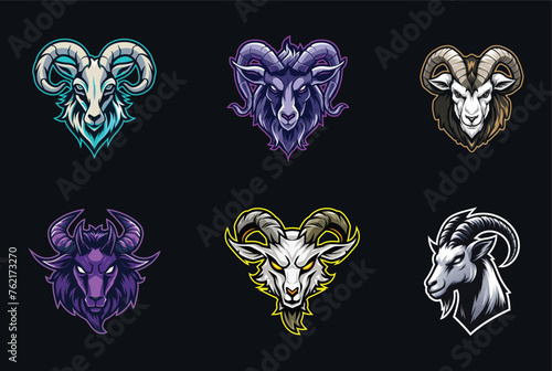 Goat head mascot esport team logo design for gaming and sports logo set