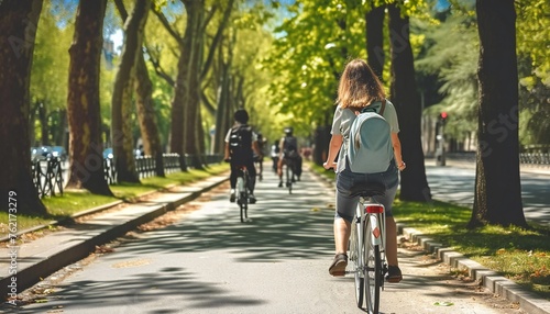 Wallpaper Mural Woman Cycling on Tree-Lined Path Torontodigital.ca
