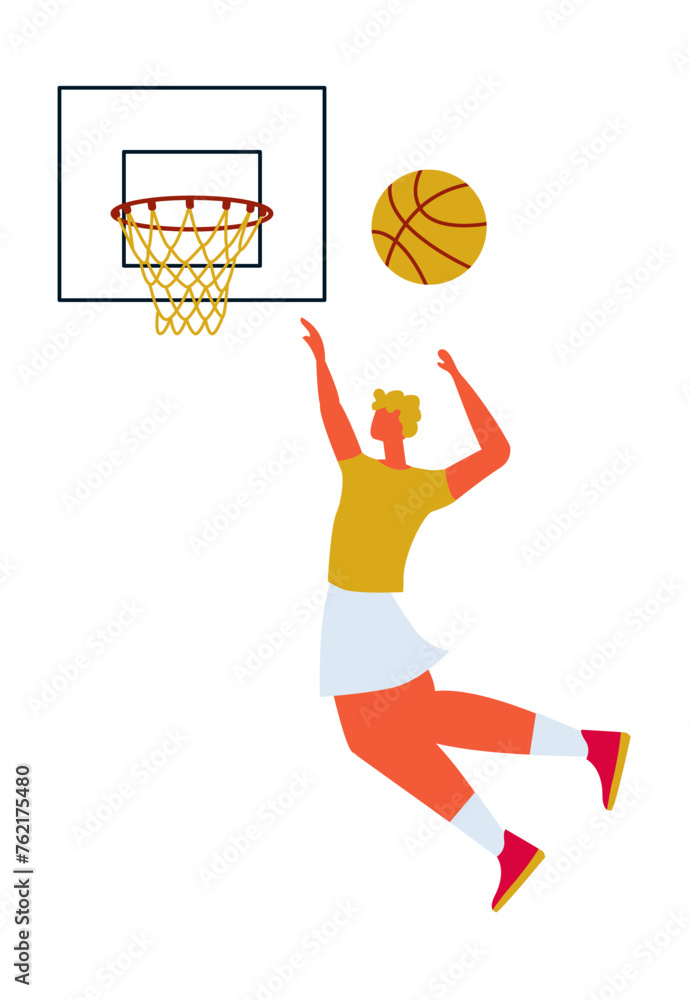 Basketball. Athlete plays basketball.Sports games, competitions. Vector illustration in a flat style on a white background